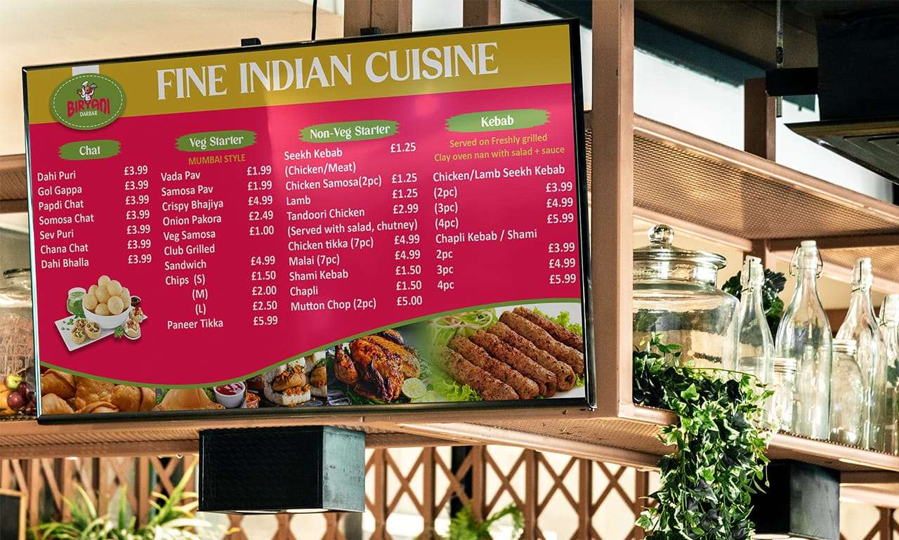 Indian cuisine digital menu board